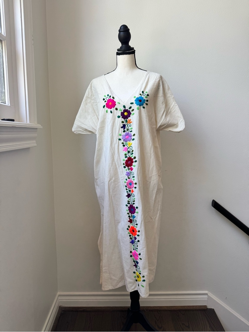 Mexican Hand Embroidered Manta Midi Dress – Approx. M